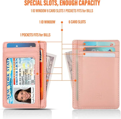 Vista 6 de GH Gold Horse Slim RFID - Soporte para tarjetas con sistema de bloqueo billetera de cuero de bolsillo frontal minimalista para mujer