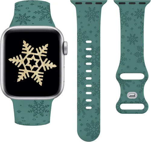 Vista 11 de Wearlizer - Correa con copos de nieve de Navidad grabada compatible con Apple Watch de 41/38/40/42/45/44/46/49 mm, correa deportiva de silicona