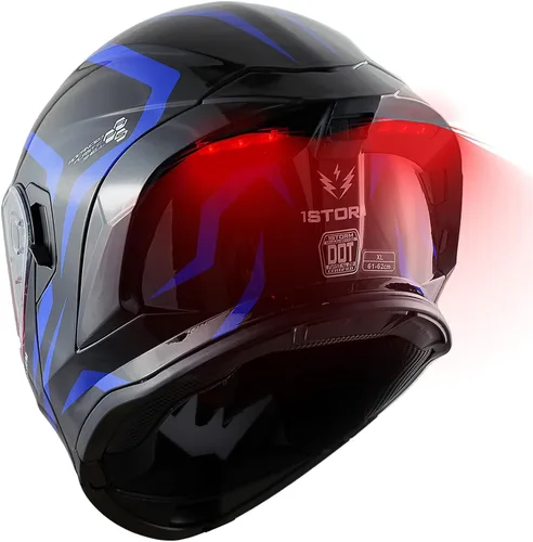 Vista 24 de 1Storm Nuevo casco modular de cara completa para motocicleta, escudo solar de doble visera con luz trasera LED recargable: LED-X90 rosa brillante