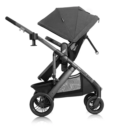 Vista 5 de Evenflo Pivot Suite - Sistema de viaje con asiento infantil LiteMax para automóvil con barra antirrebote, color negro Dunloe