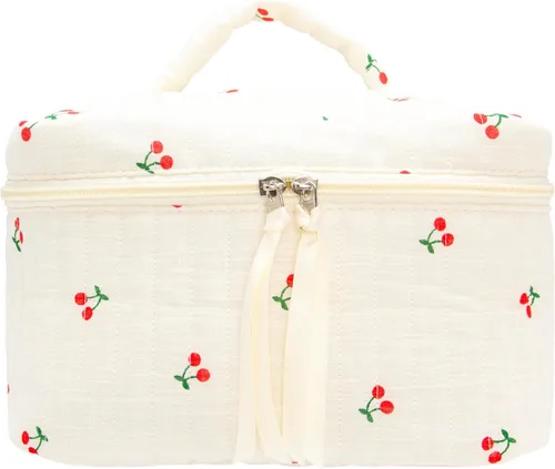 Vista 29 de PAZIMIIK - Bolsa de maquillaje de algodón para mujer, grande, acolchada para viaje, Rosa (Bow Pink), Vintage