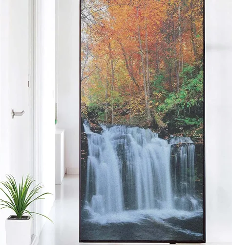 Vista 19 de Película decorativa de privacidad para ventana, control de calor, bloqueo solar, protección UV, diseño de bosque de abedul, adherencia estática
