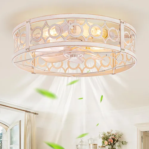 Vista 15 de LEDIARY Ventilador de Techo Enjaulado con Luz y Control Remoto, Ventiladores de Techo Pequeños de 16 Pulgadas de Bajo Perfil con Luces, Ventilador