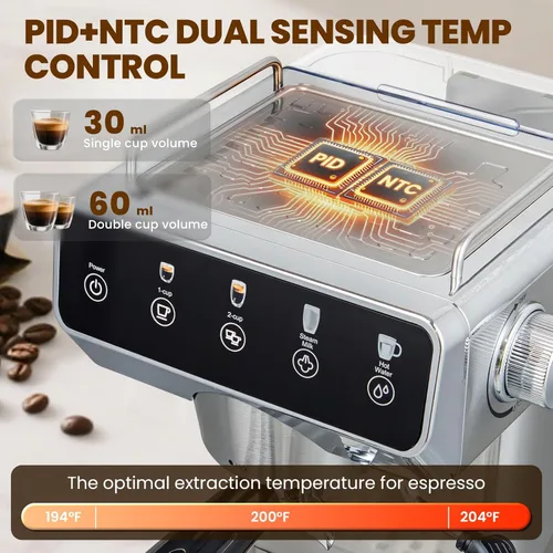 Vista 4 de Expresso - Cafeteras con pantalla táctil de 20 bares, máquina de espresso profesional con espumador de leche y agua caliente, cafetera de acero