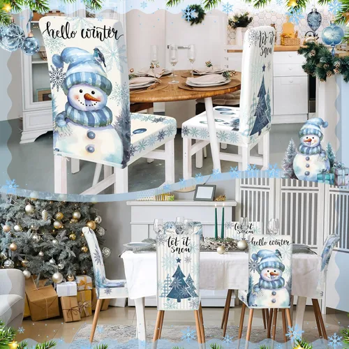 Vista 7 de Preboun Juego de 6 fundas para sillas de invierno extraíbles y lavables, elásticas para comedor, fundas protectoras para silla Parson para Blanco