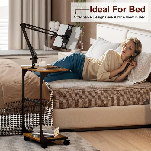 Vista 8 de Soporte de piso para tableta Kindle con estantes de almacenamiento de 2 niveles, altura de ángulo ajustable, soporte para iPad Tablet Kindle