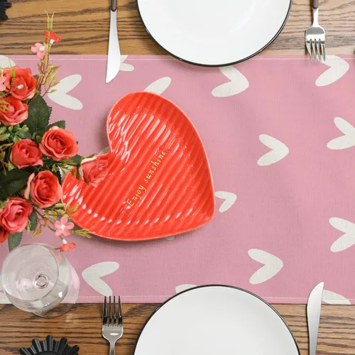 Vista 4 de Siilues Camino de mesa para el día de San Valentín, dulce corazón, decoración del día de San Valentín, camino rosa para mesa, decoración