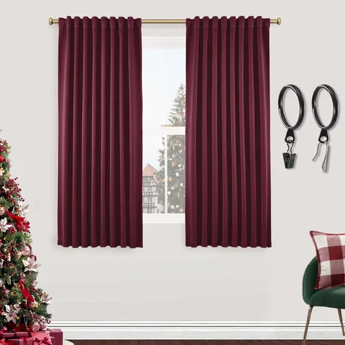 Vista 70 de SHINELAND Cortinas opacas de 102 pulgadas para sala de estar, cortinas opacas con pestaña trasera de 102 pulgadas de largo para dormitorio