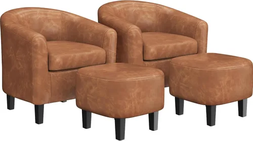 Vista 15 de Yaheetech Juego de 2 sillas tipo barril de pana, tapizadas, sillones redondos, sillas de espera con cojín suave para sala de estar, dormitorio, sala