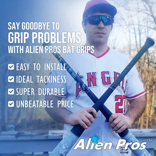 Vista 3 de ALIEN PROS - Cinta de agarre para bate de béisbol (2 agarres/4 agarres), 1.1 mm, precortada y sensación Pro – Reemplazo para agarre de bate