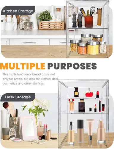 Vista 6 de Panera, Paneras Grandes para Encimera de Cocina - Contenedor de Almacenamiento de Pan Ajustable de 4 Capas, Cajas Transparentes para Encimera