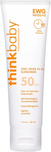 Think Baby SPF 50+ Protector solar mineral para bebés - Protector solar seguro y natural para bebés - Crema solar resistente al agua - Protección
