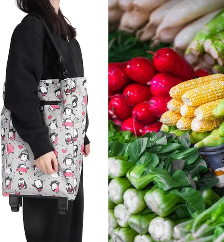 Vista 6 de Carrito de compras plegable con ruedas,Carro doméstico Carros de comestibles que reducen la carga,Carritos de compras de moda y prácticos