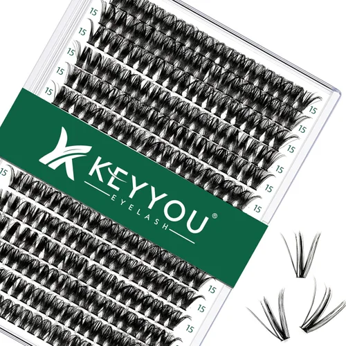 Vista 44 de Kit de extensión de pestañas DIY KEYYOU 280 piezas, pestañas individuales, rizadas D, kit de extensión de pestañas 30D+40D, 9-16 Mix, racimos