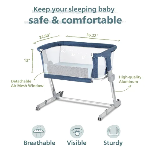 Vista 2 de Unilove Hug Me Plus - Cuna 3 en 1 para bebé, cama de noche, moisés de viaje para recién nacido, flujo de aire azul