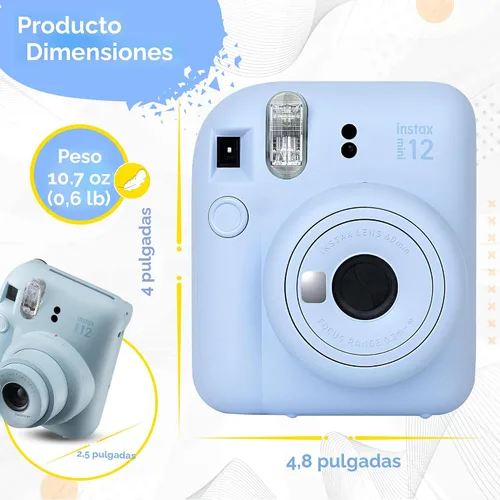 Vista 8 de Fujifilm Instax Mini 12 Instant Camera Pastel Blue & 60 Fuji Film Sheets Azul pastel