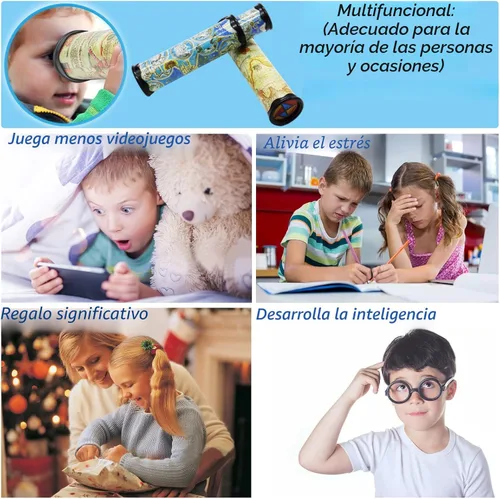 Vista 7 de Xeehwb Paquete de 2 juguetes clásicos de caleidoscopio, caleidoscopio giratorio mágico, caleidoscopio de mundo largo elástico, juguete educativo