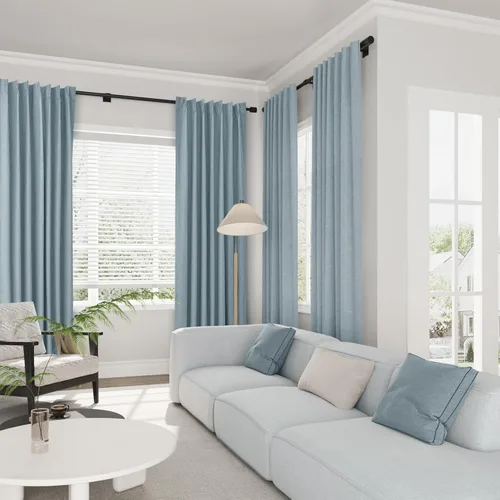 Vista 6 de Joywell Cortinas de lino 100% opacas de 84 pulgadas de largo, cortinas plisadas con pestañas traseras plisadas con ganchos con aislamiento térmico