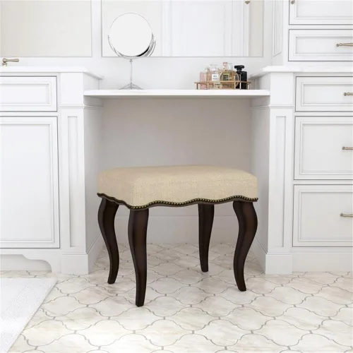 Vista 2 de Hillsdale Hamilton Taburete tapizado de madera y sin espalda para sala de maquillaje y baño, roble bruñido