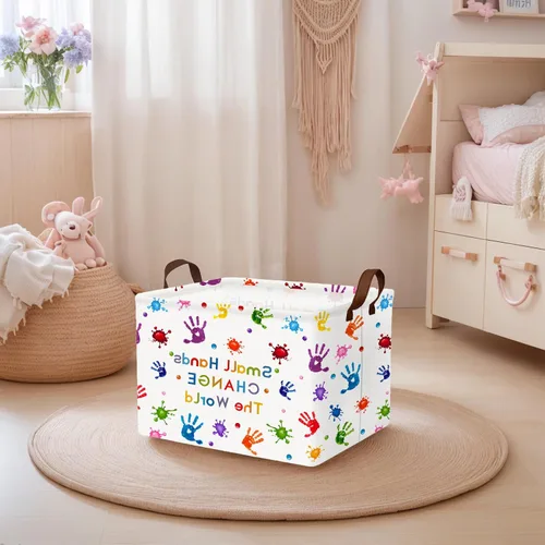 Vista 7 de Cesta de almacenamiento rectangular, de tela de lona, plegable e impermeable; ideal como organizador de almacenamiento de juguetes y ropa