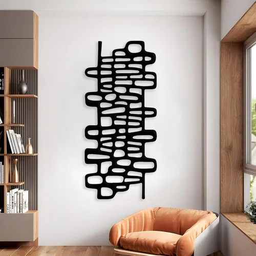 Cadeali Arte abstracto geométrico para pared, decoración de metal con círculos modernos, arte de línea minimalista, letrero largo y estrecho, obra