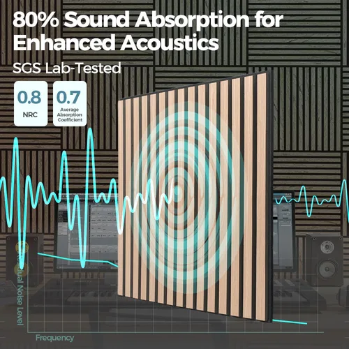 Vista 5 de AKUMAX Paquete de 4 paneles de madera de 4 x 24 x 24 pulgadas, paneles de pared 3D de madera, paneles decorativos insonorizados (nogal)