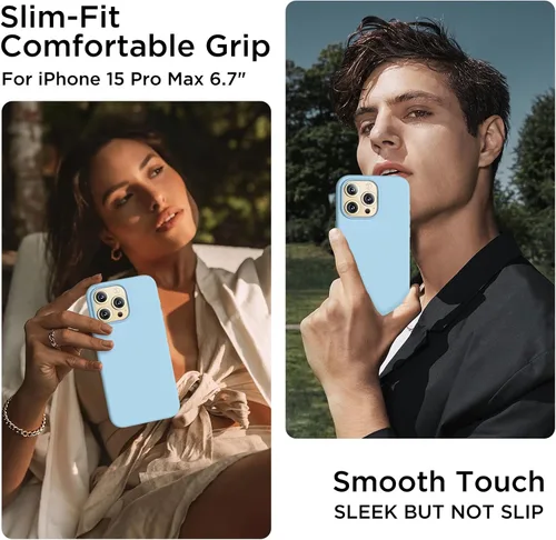 Vista 2 de Compatible con iPhone 15 Pro Max Case, Funda de Silicona Líquida, Funda Protectora de Cuerpo Completo a Prueba de Golpes Delgada y Fina