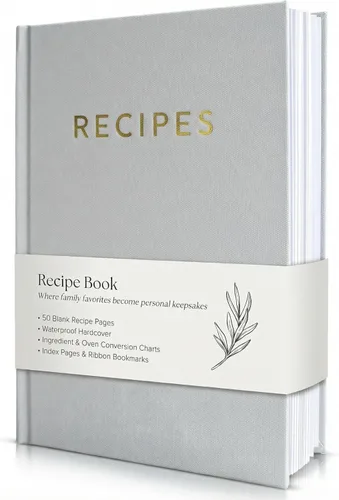 Vista 10 de Libro de recetas estético en blanco con cubierta impermeable, el cuaderno de recetas perfecto para escribir en tus propias recetas, hermoso libro