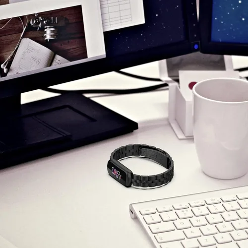 Vista 9 de FitTurn Correas compatibles con Fitbit Luxe Metal acero inoxidable correa de reloj de repuesto clásica duradera de enlace sólido accesorio hebilla