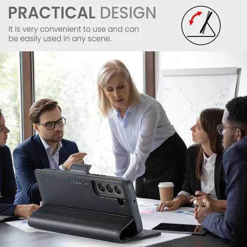 Vista 5 de QLTYPRI Funda tipo cartera para Samsung Galaxy S22, funda de cuero PU premium con cierre magnético, tipo folio con bloqueo RFID, ranuras