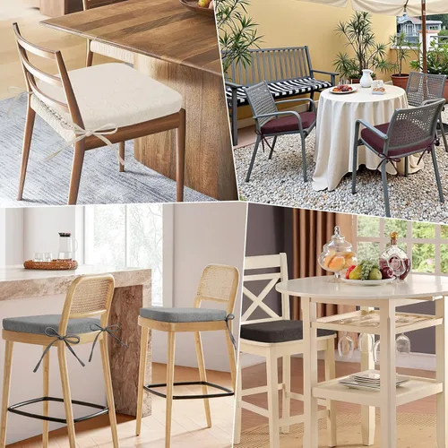 Vista 7 de Millsilo Juego de 2 cojines para sillas de interior, fundas de asiento de cocina en forma de D, cojines de asiento de respaldo para sillas