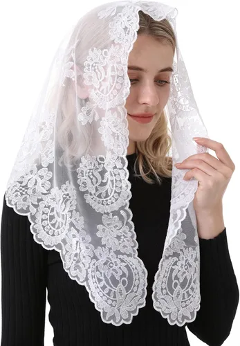 Vista 4 de Velo de encaje Mantilla Iglesia Católica Capilla Velo Cabeza Cubrir Misa Latina
