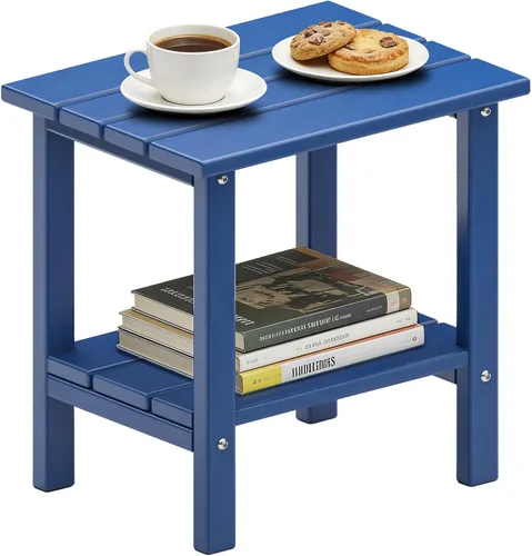 OTSUN Double Layer Outdoor Side Tables, HDPE Weather Resistant Square Bedroom Living Room Small Table Nightstands Suitable for Sofa Couch Dining