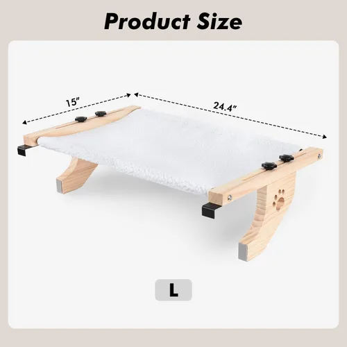 Vista 3 de AMOSIJOY Percha de Ventana para Gatos con Hamaca de Ventana Robusta con Marco de Madera y Metal para Gatos Grandes, Cama de Gato Fácil de Ajustar