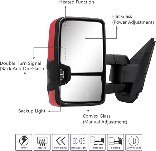 Vista 2 de Espejo de remolque para Silverado Sierra - Chevy Silverado GMC Sierra 2007-2013 Espejo de remolque con luz de señal de giro de vidrio calentado, par
