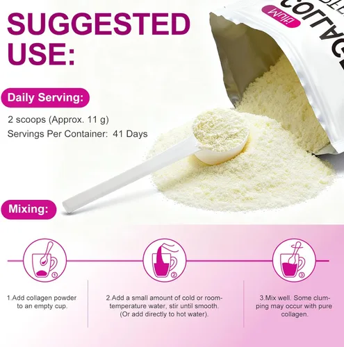 Vista 8 de Polvo de péptidos de colágeno múltiple, tipo I, II, III, V, X, con biotina, vitamina C, ácido hialurónico, apoya el apoyo saludable