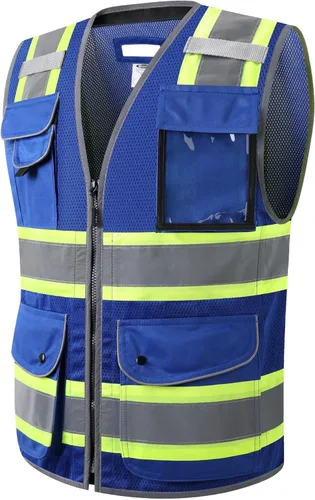 Vista 20 de JKSafety Chaleco de seguridad frontal con cremallera de alta visibilidad Clase 2 de 9 bolsillos con tiras reflectantes, cumple con las normas