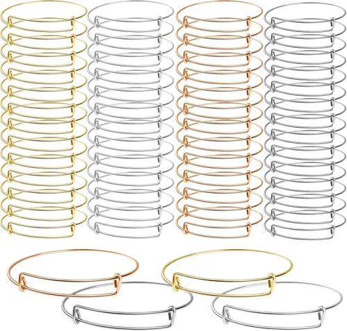 UPINS 60 pulseras expandibles, pulseras ajustables de alambre de acero inoxidable en blanco a granel para mujer, fabricación de joyas de 2.6 pulgadas
