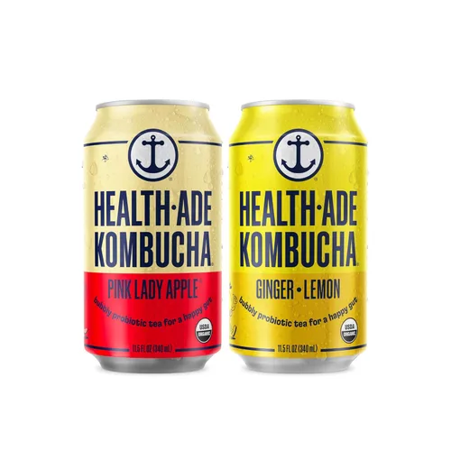 Health-Ade - Té de kombucha enlatado orgánico, bebida con probióticos vivos fermentados, ácidos desintoxicantes, apoya la salud intestinal, sin OMG,