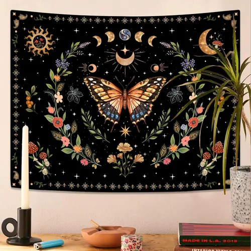 Vista 13 de Lunerfex Tapiz de pared del árbol de la vida, polilla celestial y sol para colgar en la pared para dormitorio y sala de estar, tapices de decoración