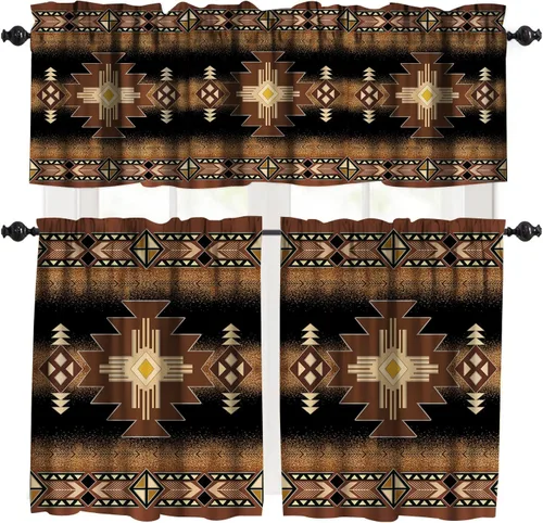 Vista 12 de Cenefa azteca navajo del suroeste, diseño geométrico abstracto étnico para ventana, cenefa con bolsillo para barra, 54 x 18 pulgadas