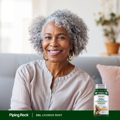 Vista 6 de Piping Rock Suplemento DGL 120 cápsulas Raíz de regaliz Mega potencia Extracto de hierbas Vegetariano, sin OMG, sin gluten