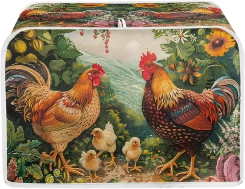 Vista 20 de Funda antipolvo para tostadora de pollo con estampado floral de gallo de 2 rebanadas, lavable, funda para hacer pan, antipolvo, cubiertas