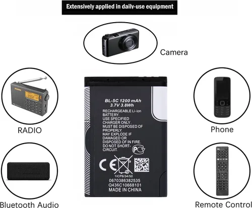 Vista 2 de Batería recargable BL-5C de 3.7 V 1200 mAh adecuada para radio doméstica con protección actual, batería rentable