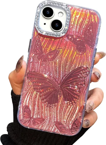 Vista 76 de I-MGAE-IN-AR - Funda diseñada para iPhone 12 y 12 Pro, diseño de mariposa plateada brillante, funda protectora de poliuretano termoplástico, suave