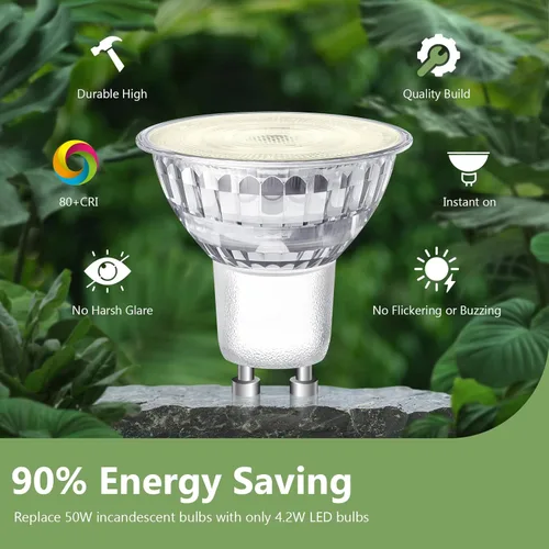 Vista 5 de Sigalux GU10 LED Bulb 8 Pack, 3000K Warm White, 4.2W (50W Equivalent) Non-Dimmable, 350 Lumens, 35° Spotlight, MR16 GU10 Bulb Replacement for Track