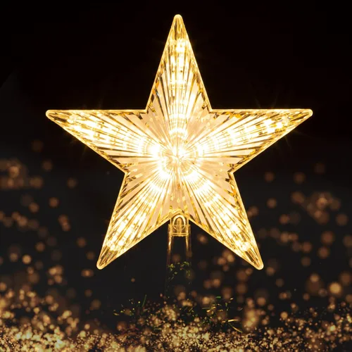 Vista 6 de Christmas Star Tree Topper - Christmas Tree Toppers Light with 10 LED Warm Lights - Golden Xmas Tree Star - Christmas Tree Decorations for Indoor