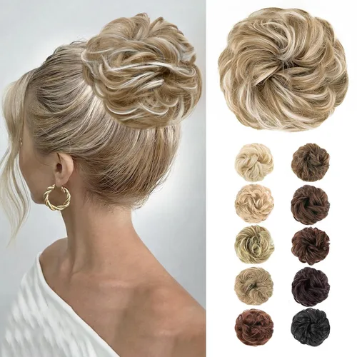 Vista 50 de Morica - 1 extensión de cabello sintético en forma de moño estilo ondulado, recogido y desordenado, y con banda elástica para mujeres (12224#)