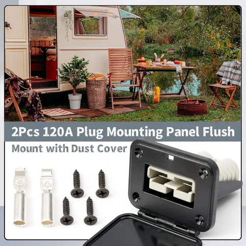 Vista 2 de Panel de montaje de enchufe de 120 A con cubierta antipolvo compatible con conectores Anderson SB120 placa empotrada de montaje empotrado, 2 bases