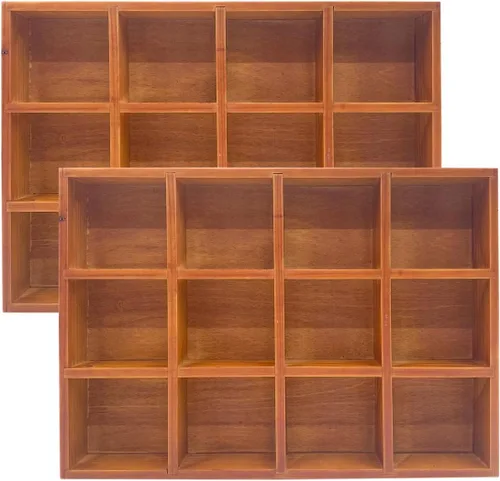 Vista 2 de Paquete de 2 bandejas de clasificación de madera, organizador dividido de madera, caja de secciones con acabado marrón
